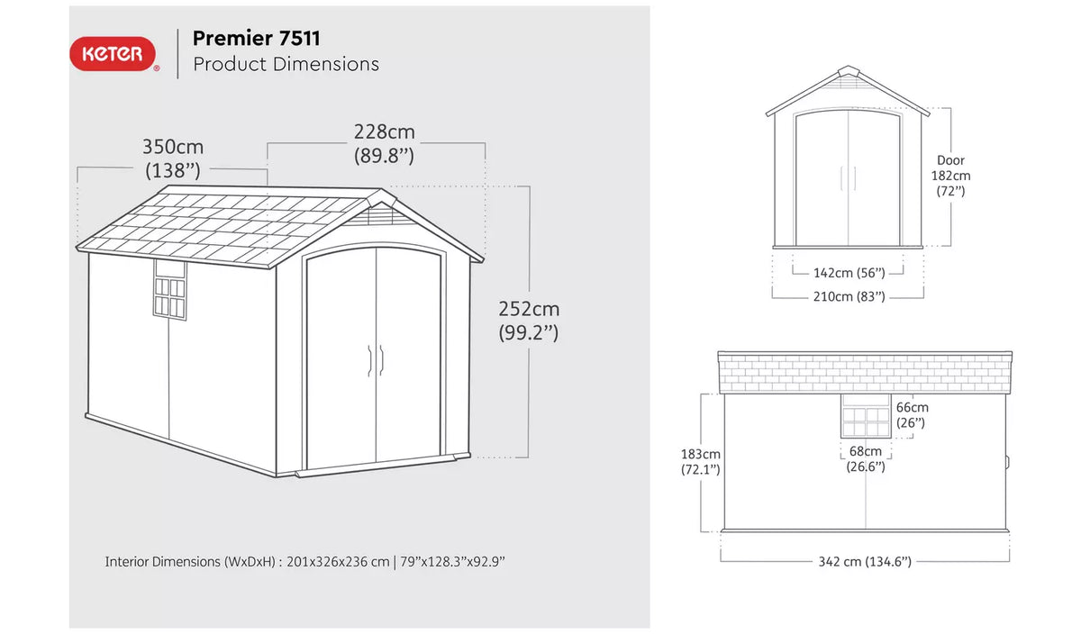 Keter Premier Plastic Garden Shed 7.5 x 11ft - Grey — image 4