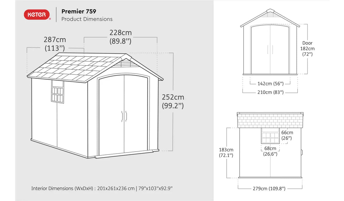 Keter Premier Plastic Garden Shed 7.5 x 9ft - Grey — image 4