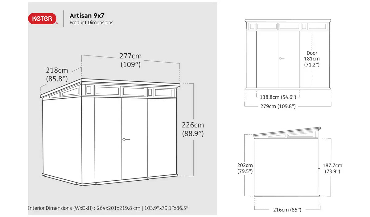 Keter Artisan 9 x 7ft Double Door Pent Outdoor Plastic Garden Shed — image 8