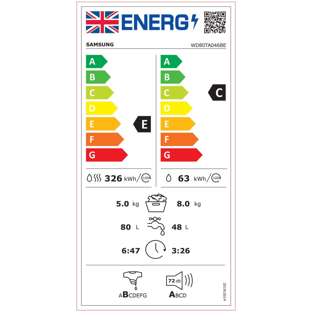 Samsung Series 5 WD80TA046BE/EU Washer Dryer 8kg/5kg 1400rpm White — image 8