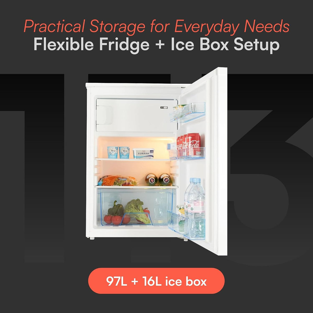 Freestanding Larder Fridge 113L 55cm With Ice Box White — image 5