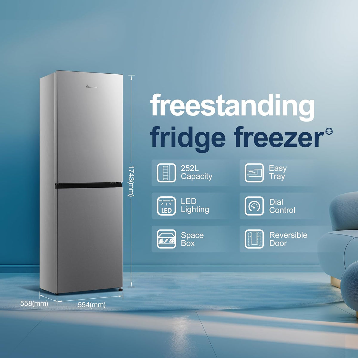 Freestanding Fridge Freezer 252L Silver — image 2