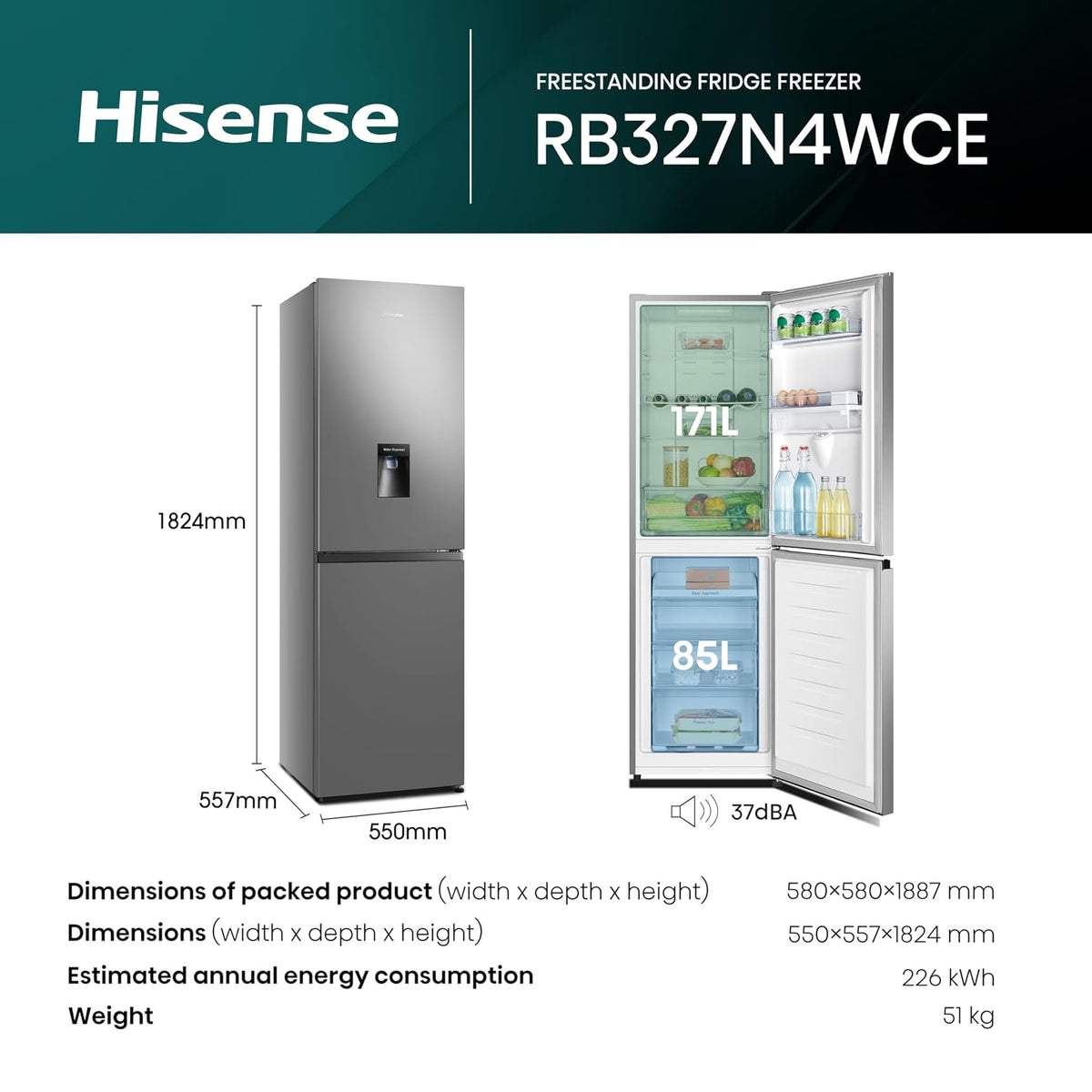 Freestanding Fridge Freezer 256L Silver — image 2
