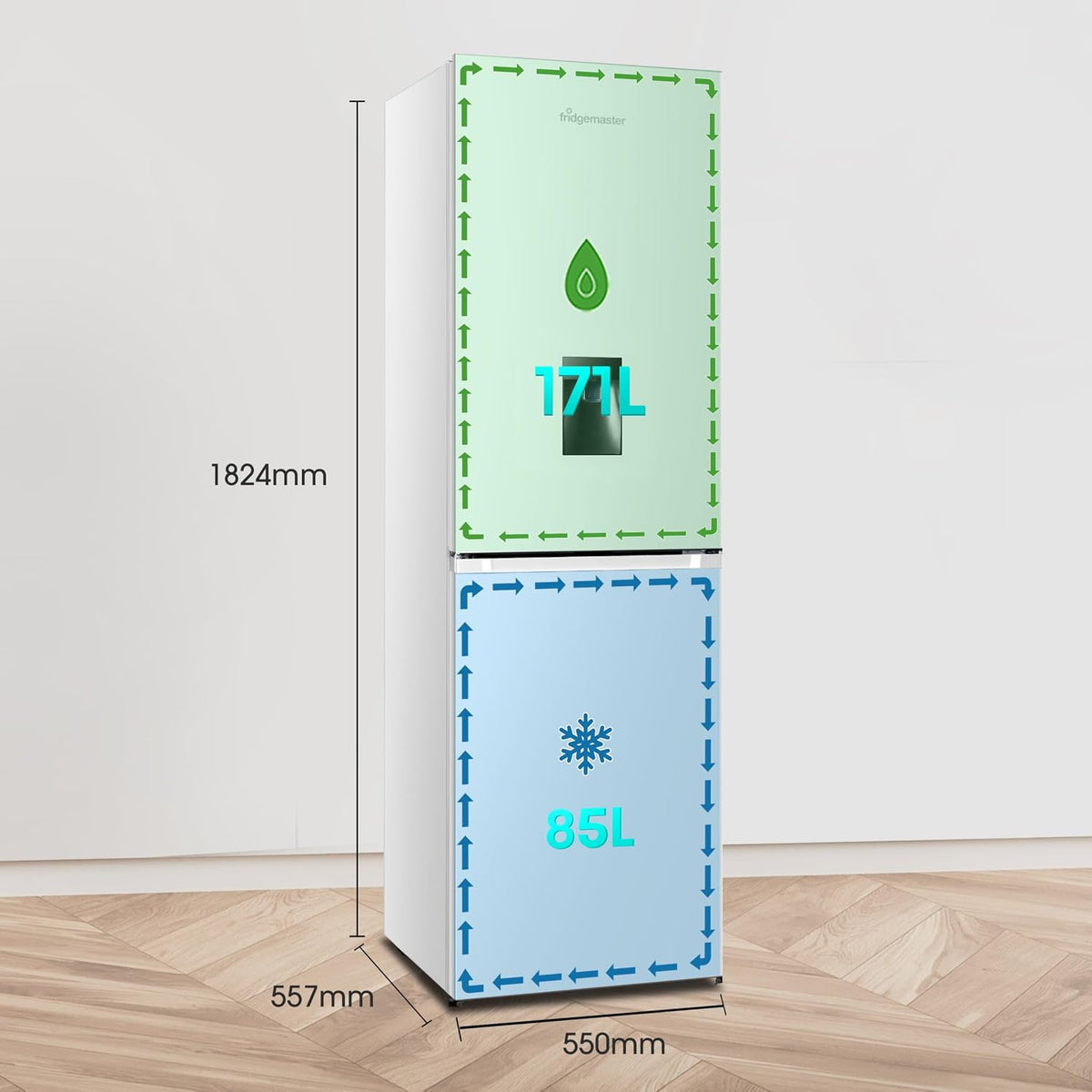 Freestanding Frost Free Fridge Freezer with Water Dispenser 256L White