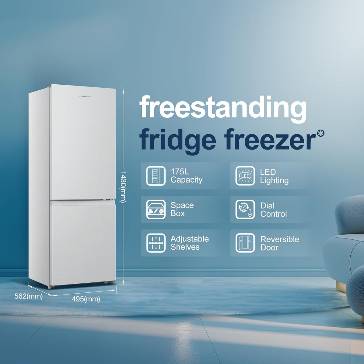 Freestanding 60/40 Split Fridge Freezer 175L White