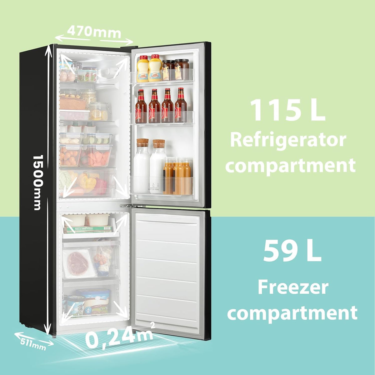 Freestanding Fridge Freezer 174L Black