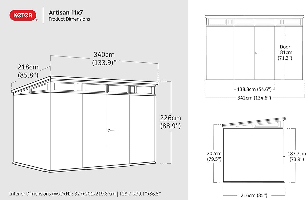 Keter Artisan 11 x 7ft Double Door Pent Outdoor Plastic Garden Shed - View 5