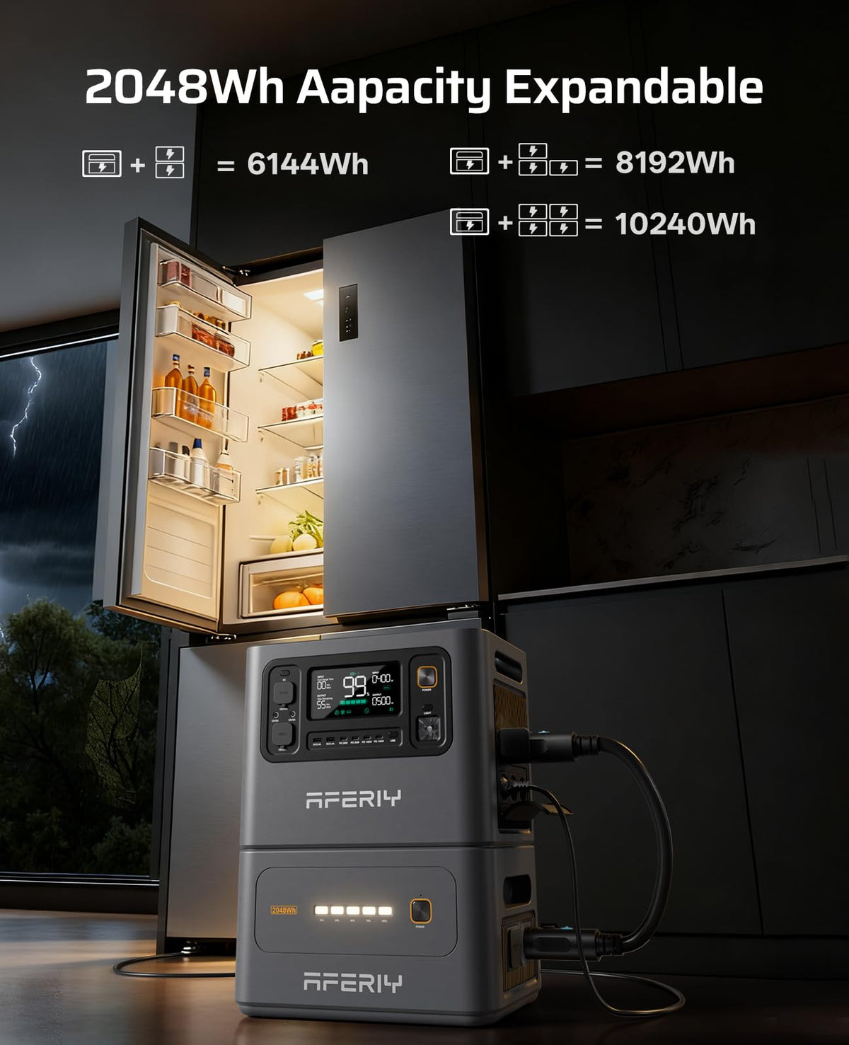 AFERIY P300 Portable Power Station 3000W, 2048Wh LFP Battery Expandable to 10.24kWh,1.5H Fast Charging — image 3