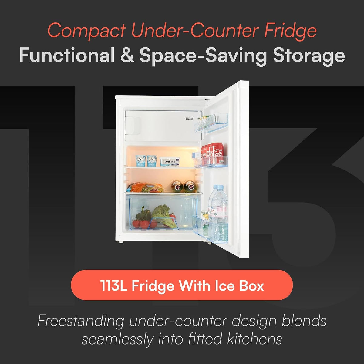 Freestanding Larder Fridge 113L 55cm With Ice Box White — image 2