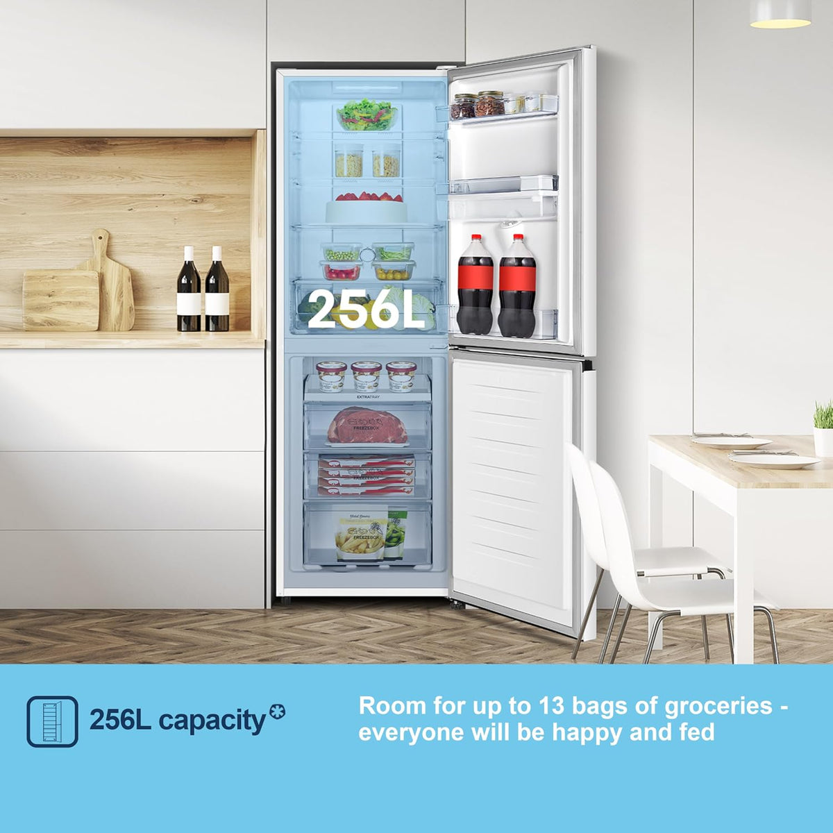 Freestanding Frost Free Fridge Freezer with Water Dispenser 256L White