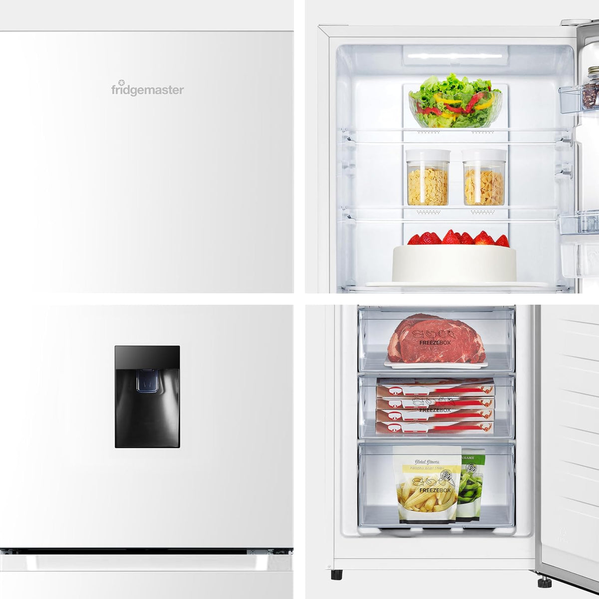 Freestanding Frost Free Fridge Freezer with Water Dispenser 256L White