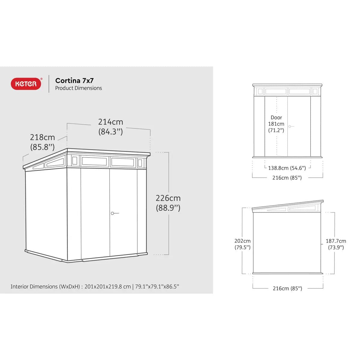 Keter 7x 7 Cortina Heavy Duty Plastic Pent Shed – Dark Grey - View 3