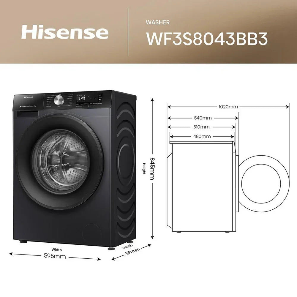 Hisense 3S Series WF3S8043BB3 Washing Machine 8kg 1400rpm Black — image 12