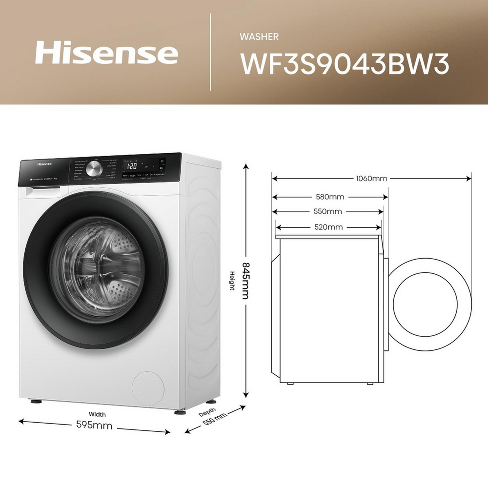 Hisense WF3S9043BW3 Washing Machine 9kg 1400rpm White — image 13