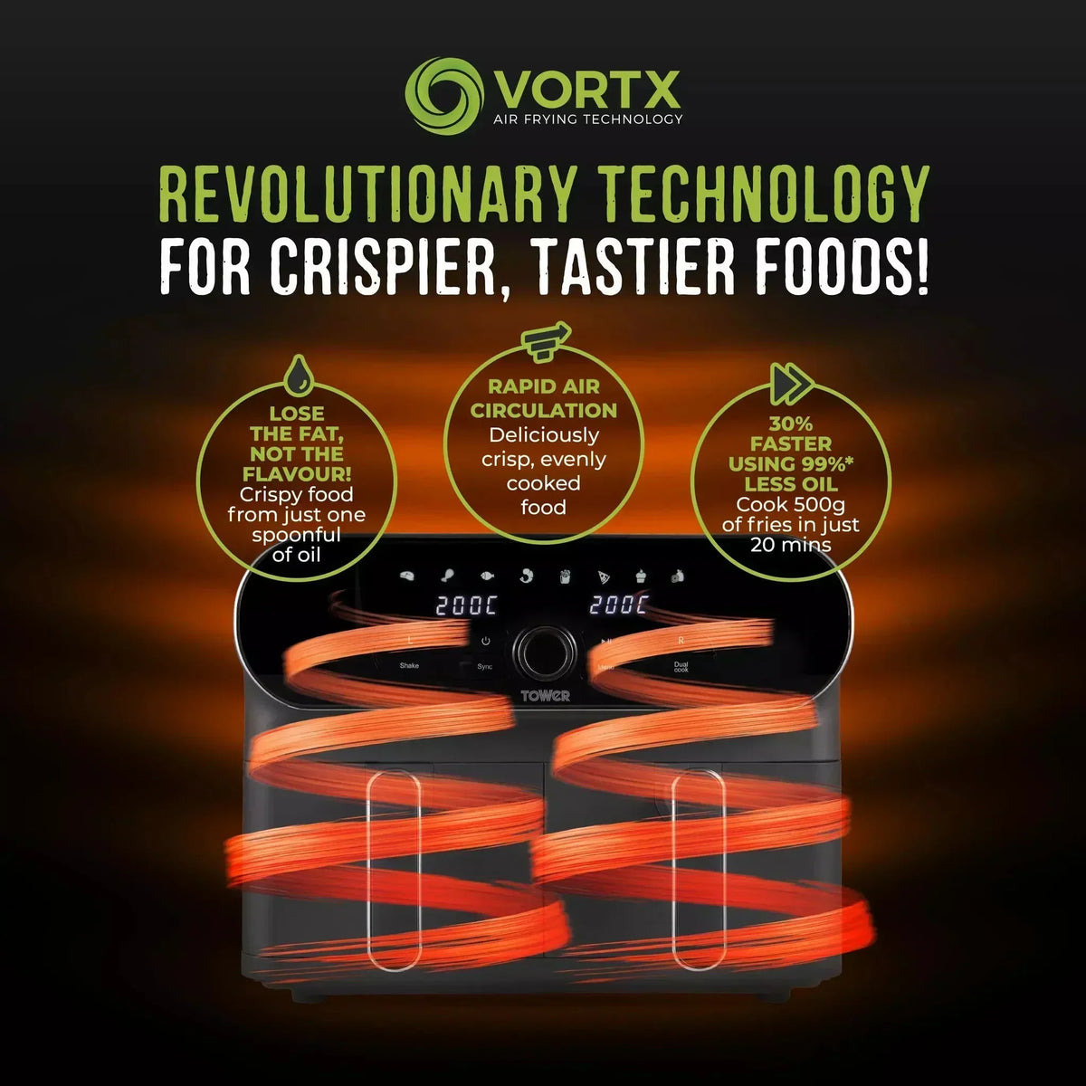 Tower T17138 Vortx Elite Dual Basket Air Fryer 10.4L Grey — image 6
