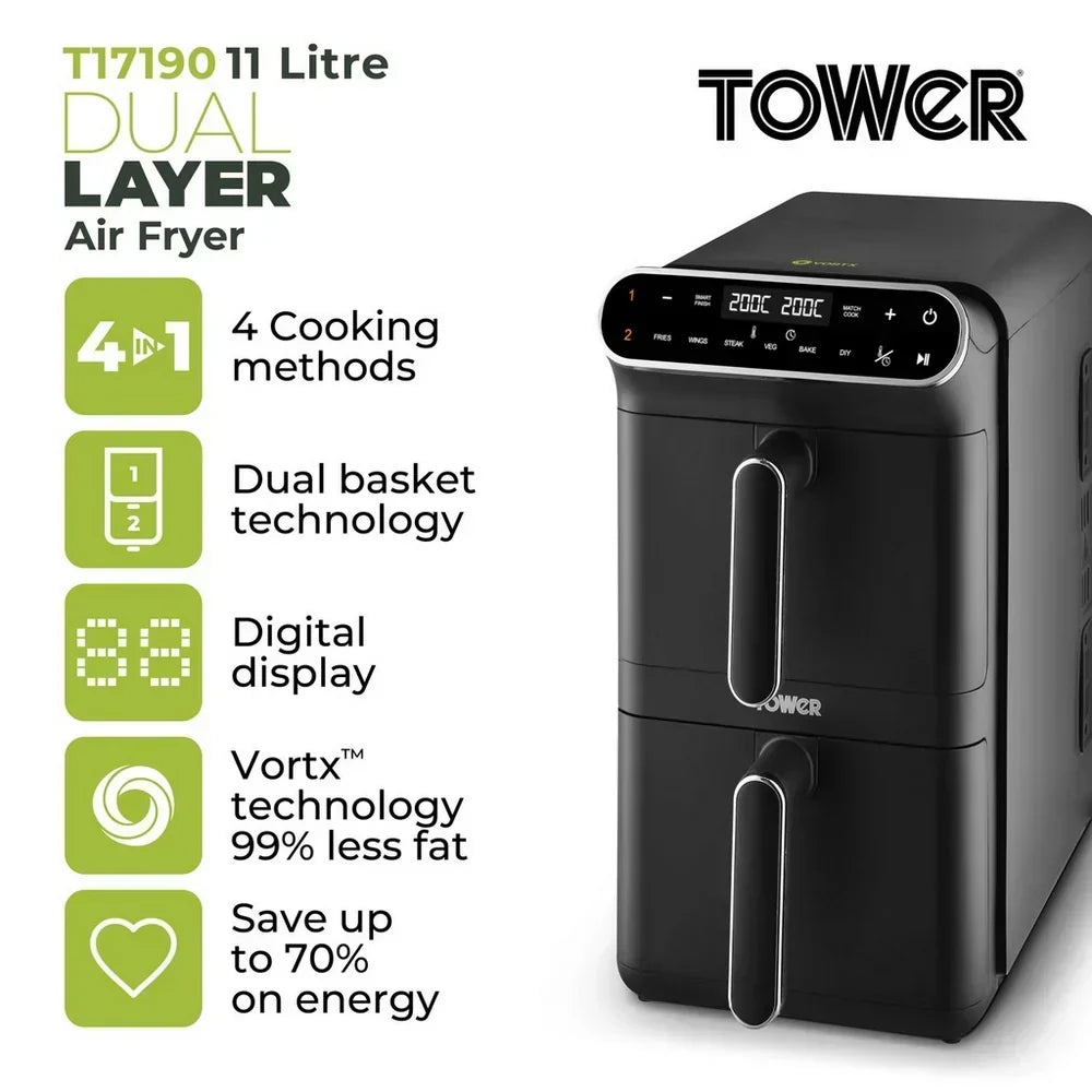 Tower T17190 Vortx Dual Layer Air Fryer 11L Black — image 2
