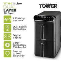 Tower T17190 Vortx Dual Layer Air Fryer 11L Black thumbnail 2